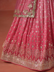 Peach Pink Lehenga Choli with Gold Floral Embroidery and Matching Dupatta