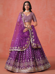 Royal Purple Lehenga Choli with Gold Floral Embroidery and Matching Dupatta