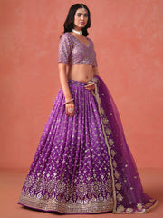Royal Purple Lehenga Choli with Gold Floral Embroidery and Matching Dupatta