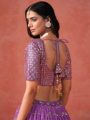 Royal Purple Lehenga Choli with Gold Floral Embroidery and Matching Dupatta