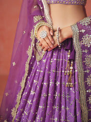 Royal Purple Lehenga Choli with Gold Floral Embroidery and Matching Dupatta