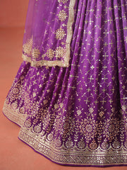 Royal Purple Lehenga Choli with Gold Floral Embroidery and Matching Dupatta