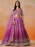 Magenta Pink Lehenga Choli with Gold Floral Embroidery and Matching Dupatta