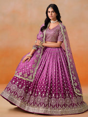 Magenta Pink Lehenga Choli with Gold Floral Embroidery and Matching Dupatta