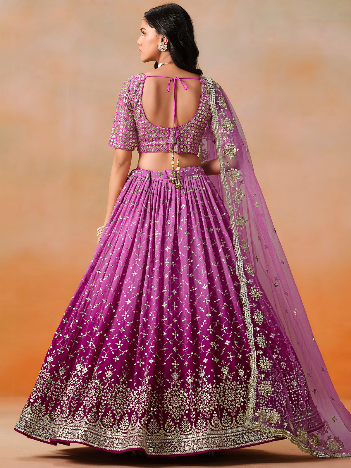 Magenta Pink Lehenga Choli with Gold Floral Embroidery and Matching Dupatta