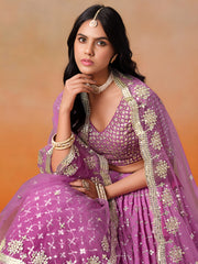 Magenta Pink Lehenga Choli with Gold Floral Embroidery and Matching Dupatta