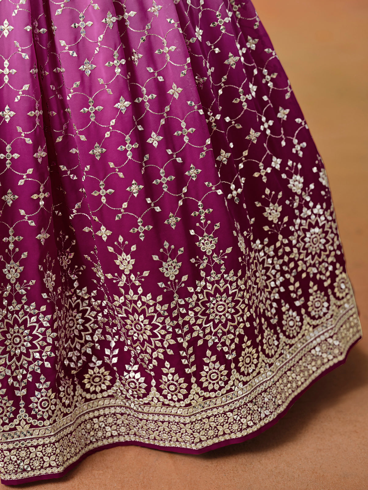 Magenta Pink Lehenga Choli with Gold Floral Embroidery and Matching Dupatta