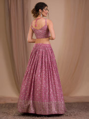 Elegant Dusty Pink Sequined Lehenga Choli with Embroidered Dupatta