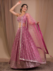 Elegant Dusty Pink Sequined Lehenga Choli with Embroidered Dupatta