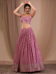 Elegant Dusty Pink Sequined Lehenga Choli with Embroidered Dupatta