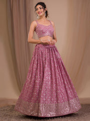 Elegant Dusty Pink Sequined Lehenga Choli with Embroidered Dupatta