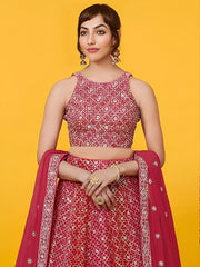 Elegant Maroon Red Sequin Lehenga Choli with Embroidered Dupatta