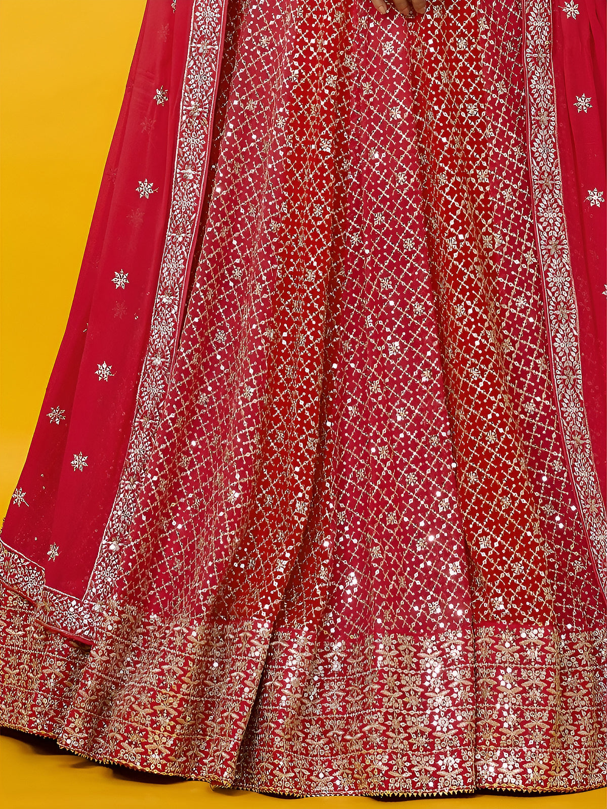 Elegant Maroon Red Sequin Lehenga Choli with Embroidered Dupatta