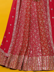Elegant Maroon Red Sequin Lehenga Choli with Embroidered Dupatta
