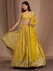 Mustard Yellow Sequin Lehenga Choli with Embellished Dupatta