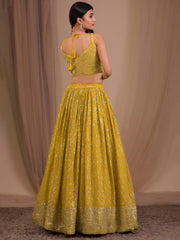 Mustard Yellow Sequin Lehenga Choli with Embellished Dupatta