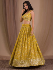 Mustard Yellow Sequin Lehenga Choli with Embellished Dupatta