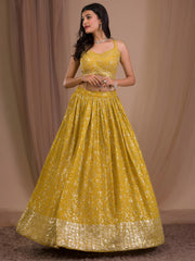 Mustard Yellow Sequin Lehenga Choli with Embellished Dupatta