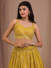 Mustard Yellow Sequin Lehenga Choli with Embellished Dupatta