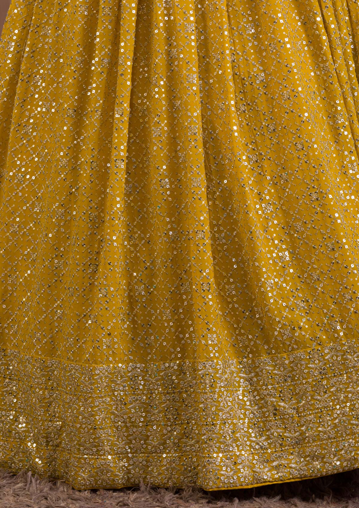 Mustard Yellow Sequin Lehenga Choli with Embellished Dupatta
