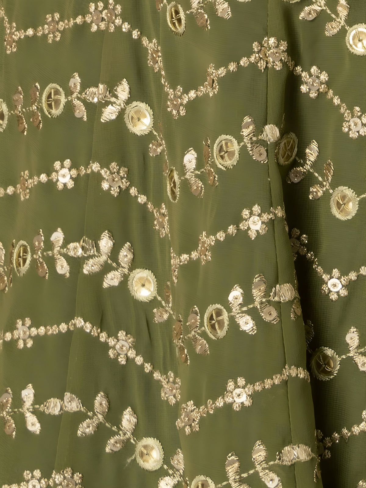 Olive Green Lehenga Choli with Golden Embroidery and Dupatta