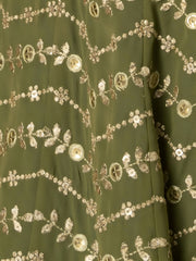 Olive Green Lehenga Choli with Golden Embroidery and Dupatta