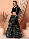Black Sequins Chevron Lehenga Choli with Embroidered Dupatta