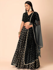 Black Sequins Chevron Lehenga Choli with Embroidered Dupatta