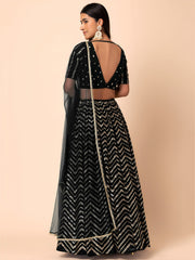 Black Sequins Chevron Lehenga Choli with Embroidered Dupatta