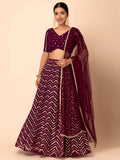 Maroon Sequins Chevron Lehenga Choli with Gold Embroidered Dupatta