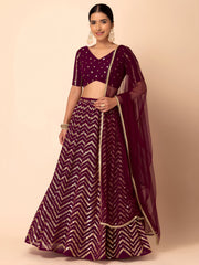 Maroon Sequins Chevron Lehenga Choli with Gold Embroidered Dupatta