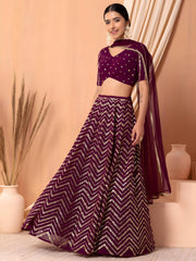 Maroon Sequins Chevron Lehenga Choli with Gold Embroidered Dupatta