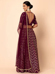 Maroon Sequins Chevron Lehenga Choli with Gold Embroidered Dupatta