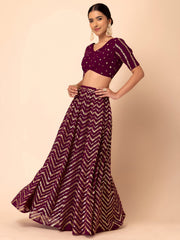 Maroon Sequins Chevron Lehenga Choli with Gold Embroidered Dupatta