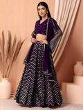 Royal Purple Sequins Chevron Lehenga Choli with Embroidered Dupatta