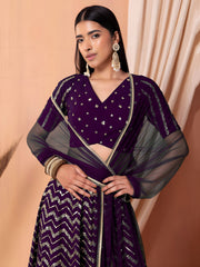 Royal Purple Sequins Chevron Lehenga Choli with Embroidered Dupatta