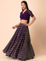 Royal Purple Sequins Chevron Lehenga Choli with Embroidered Dupatta
