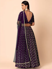 Royal Purple Sequins Chevron Lehenga Choli with Embroidered Dupatta