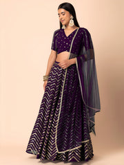 Royal Purple Sequins Chevron Lehenga Choli with Embroidered Dupatta