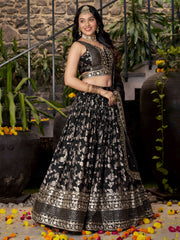 Black Silver Embroidered Bridal Lehenga Choli with Dupatta