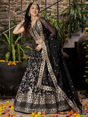 Black Silver Embroidered Bridal Lehenga Choli with Dupatta
