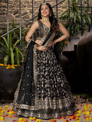 Black Silver Embroidered Bridal Lehenga Choli with Dupatta