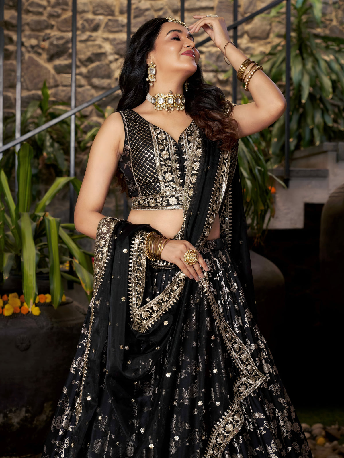 Black Silver Embroidered Bridal Lehenga Choli with Dupatta