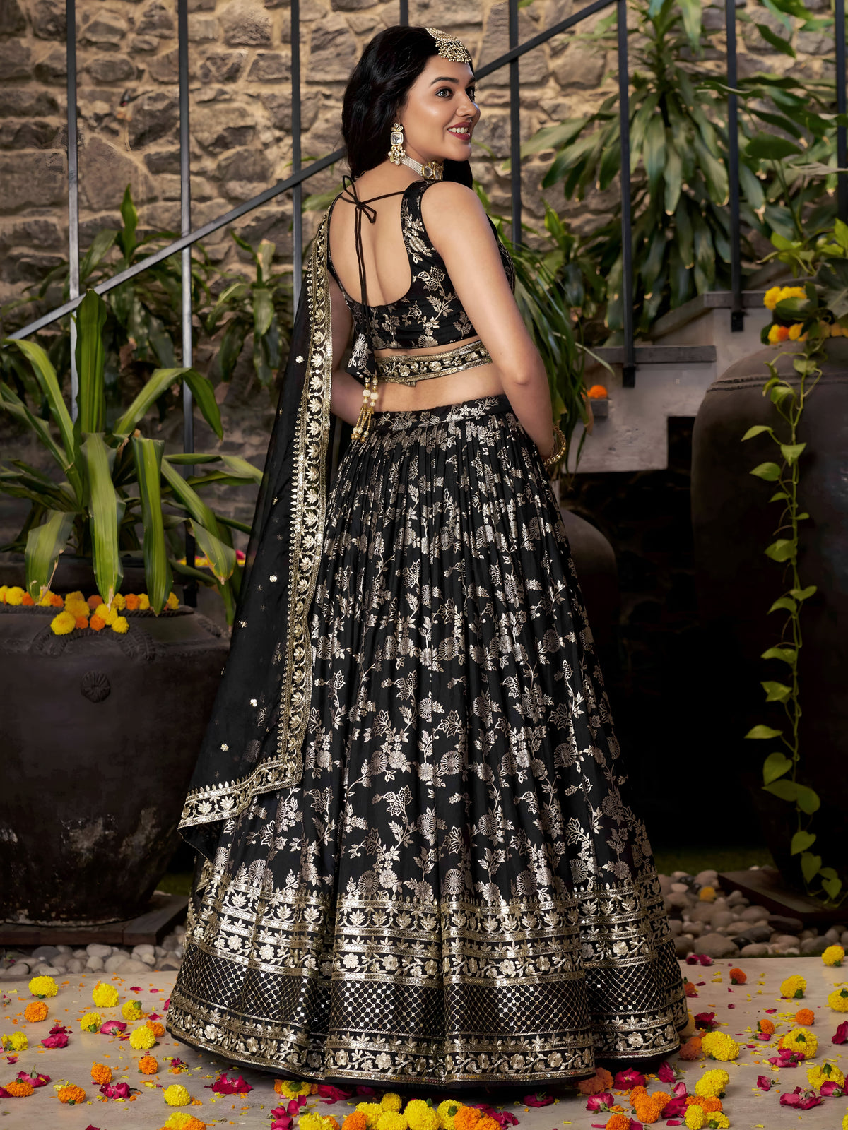 Black Silver Embroidered Bridal Lehenga Choli with Dupatta
