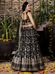 Black Silver Embroidered Bridal Lehenga Choli with Dupatta