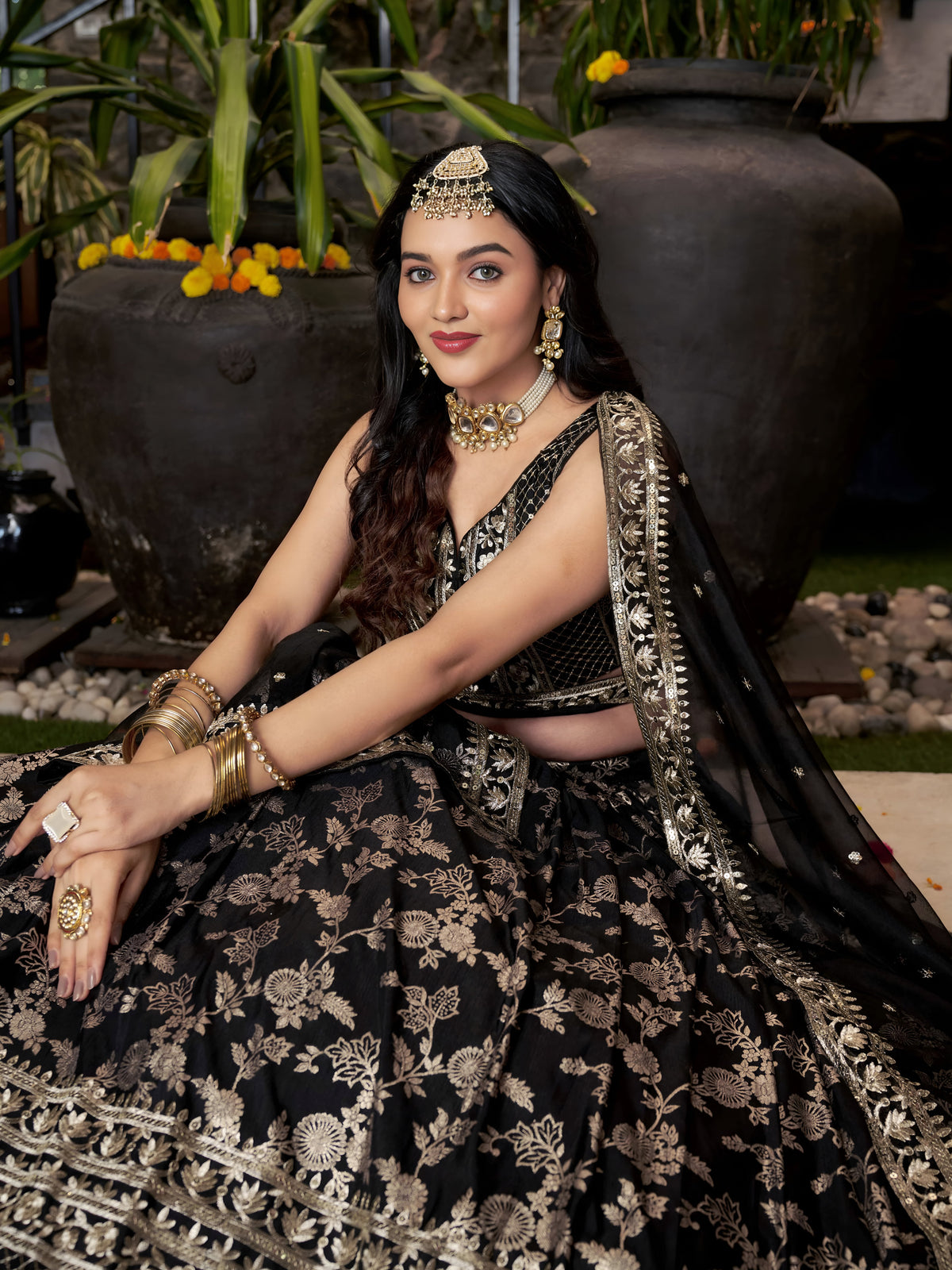 Black Silver Embroidered Bridal Lehenga Choli with Dupatta