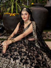 Black Silver Embroidered Bridal Lehenga Choli with Dupatta