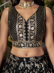 Black Silver Embroidered Bridal Lehenga Choli with Dupatta
