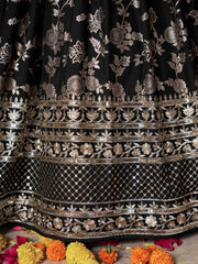Black Silver Embroidered Bridal Lehenga Choli with Dupatta