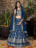Royal Blue Silver Embroidered Lehenga Choli with Dupatta